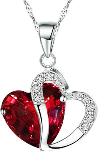 mahi Valentine Gift Heart Shape Pendant with Red Crystals Rhodium Crystal Alloy Pendant