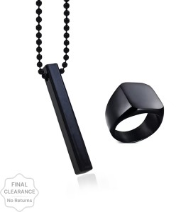 Saizen vertical bar with ring for boys and men"s Black Silver Stainless Steel, Metal Pendant