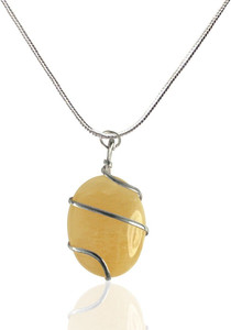 REIKI CRYSTAL PRODUCTS Natural Citrine Wire Wrapped Oval Shape Pendant/Locket with Chain for Unisex Citrine Crystal Pendant