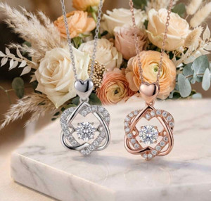 STYLE KRAFT Rose & Silver Dual-Tone Heartbeat Pendant Set Sterling Silver, Platinum, Silver Cubic Zirconia, Diamond, Zircon Alloy, Stainless Steel Pendant Set
