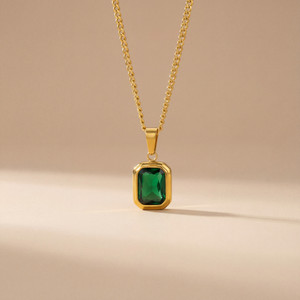MYKI Elegant Gold-Plated Necklace with Green Gemstone Pendant For women & girls Gold-plated Stainless Steel Pendant