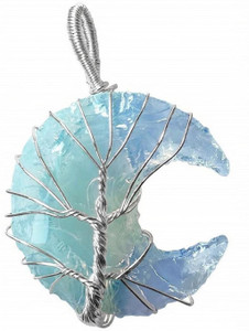 Multiagate Crescent Moon Pendant,Wire Wrapped Crescent Moon Pendant Half Star Pendant Silver Onyx Stone Pendant