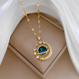 Karishma Kreations Exquisite StarrySky Planet Zircon Shiny Star Moon Stainless-steel Pendant Gold-plated Stainless Steel Pendant