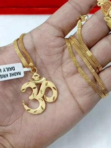 Ansh Enterpris Om Religious Gold Plated Pendant With Unic Chain Man For Women Gold-plated Crystal Brass Pendant