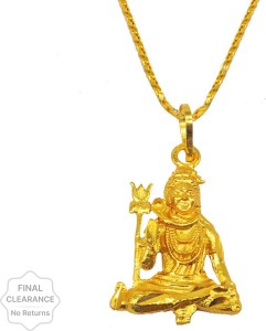 Men Style Lord Shiv Ji Mahadev Bholenath Sitting Locket With Chain Gold-plated Brass Pendant Set