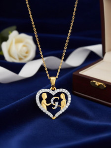 Kanak Jewels Couple Pendant "G" Letter Gold plated Valentine Latest Brass Chain Pendant Gold-plated Cubic Zirconia Brass Pendant