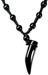 Ruhi Collection Elephant Tusk Black Onyx Beads Pendant & Chain for Boys/Men/Girls/Women/Unisex - 1 Pcs Onyx Stainless Steel Pendant Set