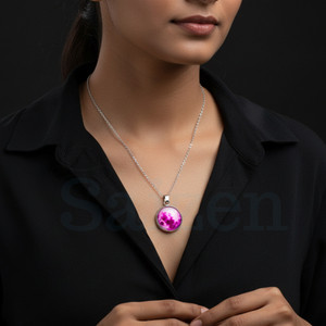 Saizen Pink Moon Night Glow Pendant Locket Chain Necklace For Girl & Women Silver Stainless Steel Pendant Set