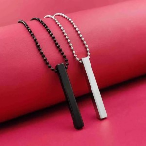Alvira Stylish Silver- Black 3D Vertical Bar Cuboid Stick Locket Necklace Silver, Rhodium Alloy Locket Set