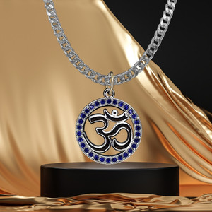 D2Fashion Stylish Om Blue Pendant With Stainless Steel Silver Chain in Silver Metal Pendant