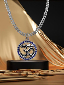 D2Fashion Stylish Om Blue Pendant With Stainless Steel Silver Chain in Silver Metal Pendant