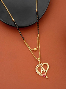 Jewel WORLD A name letter Diamond Pendant locket mangalsutra chain for women Gold-plated Beads Alloy, Metal Pendant