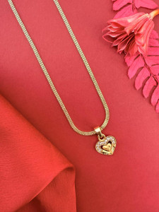 PUSHP JEWLLERY #D - BOX CHAIN & R2 - 001 Gold-plated Diamond Brass Pendant Set