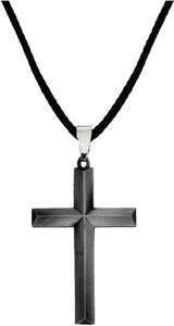 AFH Jesus Christ Crucifix Cross Cord Chain Grey Pendnet for Men,Women Rhodium Metal Pendant