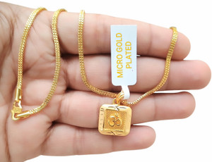 SAPNAPALACE SQAURE OM DESIGNER GOLD PENDANT WITH 2 LINE CHAIN Gold-plated Brass Pendant Set