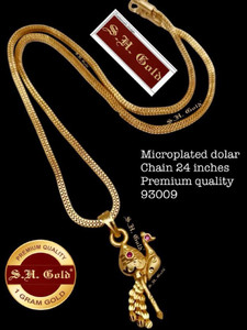 jignesh this gold dollar Chain 24 inces unites the Vel and Peacock Gold-plated Diamond Brass Locket Set