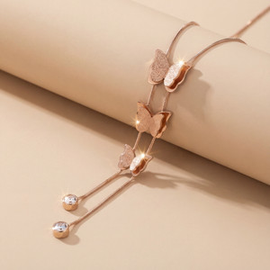 MYKI MYKI long Butterfly Layered Necklace For Women & Girls Copper Cubic Zirconia Stainless Steel Pendant