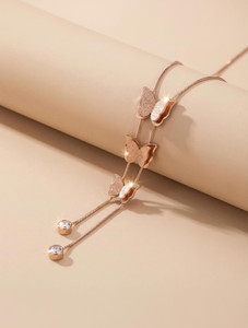 MYKI MYKI long Butterfly Layered Necklace For Women & Girls Copper Cubic Zirconia Stainless Steel Pendant