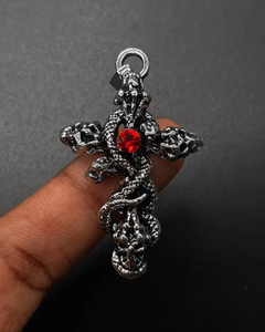 zebisco Gothic Wrapped Cross Pendant with Ruby Red Stone - Image 5