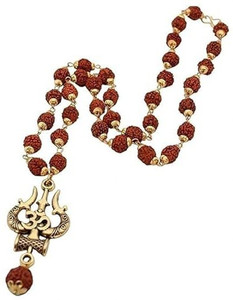 भाग्य जी Rudraksha Mala Necklace with Gold-Tone Trishul Pendant for Men & Women Gold-plated रेज़िन
