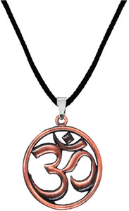 AFH Round Religious Symbol Om Cord Chain Copper Pendnet for Men,Women Rhodium Metal Pendant
