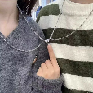 Starrenterprisess Stylish Silver Heart Couple Pendant Chain For Lovers, Couple,Bff (2 Pices) Stainless Steel