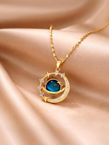 Karishma Moon & Star Zircon Pendant Necklace Gold - Image 6