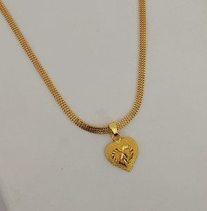 JUXTA One Gram Gold Plated 3 Line Box Designer Chain With Heart pendent Gold-plated Brass Pendant Set