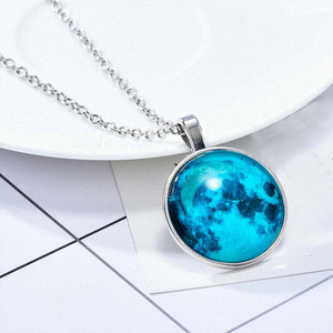 Syfer Glow in the Dark Moon for Men and Women Radium Platinum Stainless Steel Pendant