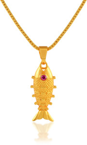 Admier Gold plated cz studded Fish chain locket necklace god pendant Gold-plated Brass Pendant