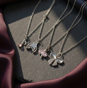 Jewelsbysirani Pack Of 4 Classy Aesthetic Silver AD Charm Pendant Necklace For Women And Girls Silver Alloy Pendant