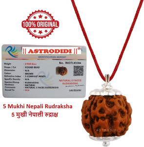 Astrodidi 100% Original Nepali 5 Mukhi Rudraksha Certified Five Face Panchmukhi Rudraksha Silver Wood Pendant