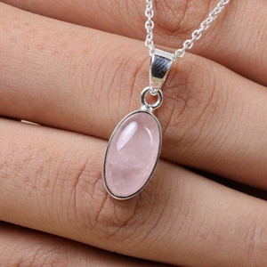 Gemzonite Rose Quartz Healing Gemstone Certified Precious Stone Pendant For Men & Women Silver Quartz Stone Pendant