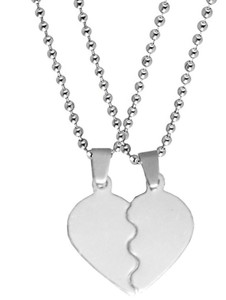 M Men Style Valentine Gift Trendy Love Borken Heart Couple Engraved Dual Locket Pendant Necklace Chain Unisex Jewellery 1 Pair For His And Her For Couple Husband Wife Boyfriend Girlfriend Boys Girls Titanium Stainless Steel Pendant Set