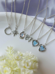 Sonisirani Set Of 6 Classy Trendy Aesthetic Silver Charm Pendant Necklace Silver Alloy Pendant