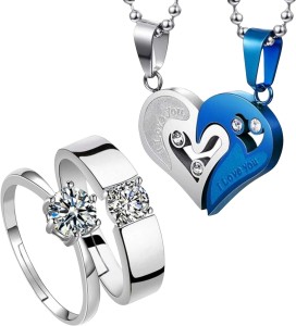 accessoo Couple Jewellery, Special Ring For LOVERS. Cubic Zirconia Stainless Steel Pendant Set