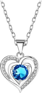 अतुलकुमार Premium Jewellery | crystel heart Pendant Necklace for Women /girls |(blue) Sterling Silver Zircon पीतल पेंडेंट