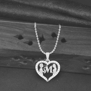 Kanak Jewels Couple Pendant M Letter Silver plated Valentine alphabet Cubic Zirconia Pendant Silver Cubic Zirconia Brass Pendant