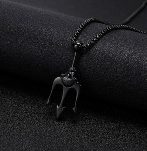ringzinnie Black God Of The Sea Mahadev Poseidon Trishul/Trident Pendant Locket Necklace Stainless Steel Pendant Set