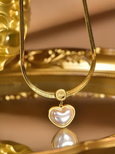 Karishma Kreations Elegant Heart Pendant Gold Snake Chain Necklace Stainless Steel For Women Gold-plated Stainless Steel Pendant