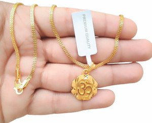 SAPNAPALACE OM GOLD LOCKET WITH CHAIN Gold-plated Brass Pendant Set