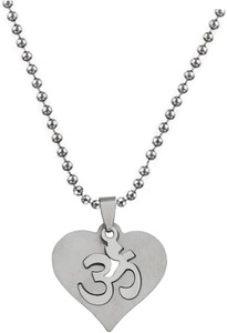 M Men Style Religious Heart Shape Tibetan Buddhist prayer Om Locket With Chain Sterling Silver Stainless Steel Pendant Set