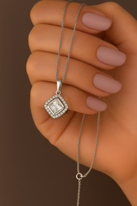 DIVINOOR Trendy Pendant Necklace for Women – Party & Casual Use Silver Cubic Zirconia Stone Pendant