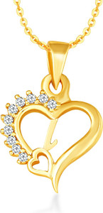 Kanak Jewels Heart In Heart Letter I Letter Gold Plated Alloy for Girls Women Men Unisex Couple Love Alphabet Pendant in Diamond Jewellery Set alphabet Cubic Zirconia Brass Chain Pendant Gold-plated Cubic Zirconia Brass Pendant