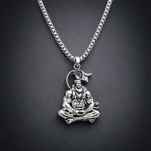 Dakshis Hanuman Silver Plated Locket with Chain | Bajrangbali Religious Pendant Necklace Silver Stainless Steel Pendant