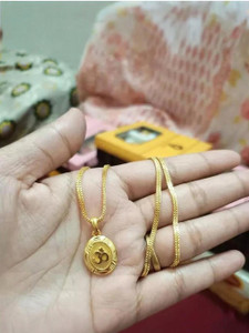 privyani Om pandent Locket with chain for Mens Boys girls womens baby girl and baby Boys. Gold-plated Brass Pendant Set