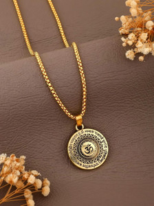 SSUNIQ Gold Plated Om Mahamrityunjaya Mantra Pendant for Men & Boys Gold-plated Stainless Steel Locket