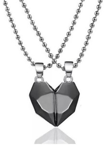 ATRAER 2 Pcs Heart Couples Magnetic Necklace for Couples/ Besties/ Friends Titanium Stainless Steel Locket Set