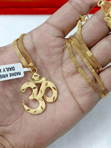 Ansh Enterpris Om Religious Unic Chain Man For Women Gold-plated Crystal Brass Pendant
