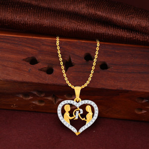 Kanak Jewels Couple Pendant "R" Letter Gold plated Valentine alphabet Cubic Zirconia Pendant Gold-plated Cubic Zirconia Brass Pendant